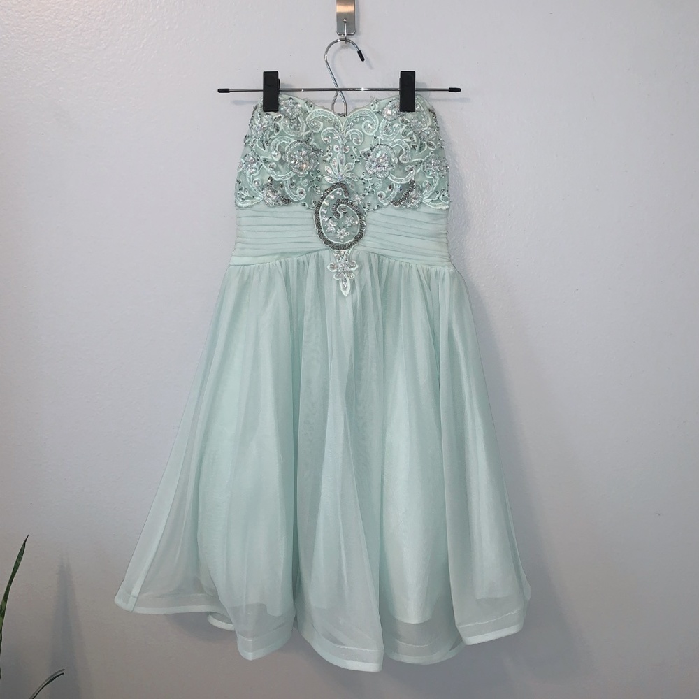 My Michelle Strapless Mint Homecoming Dress